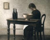 威尔汉姆 哈莫修依 : Young woman sitting behind a table